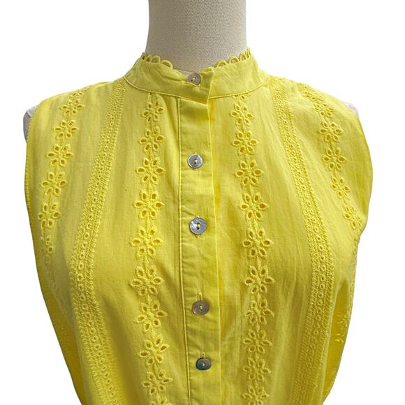 Draper James Lemon Yellow Eyelet Lined Sleeveless Summer Dress Button Front MED - Picture 3 of 8